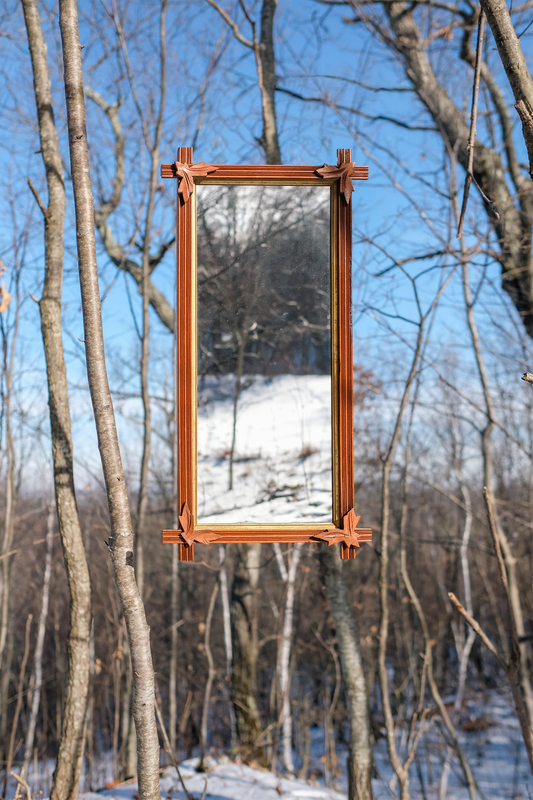 Antique Mirror In American Carved Folk Art Frame