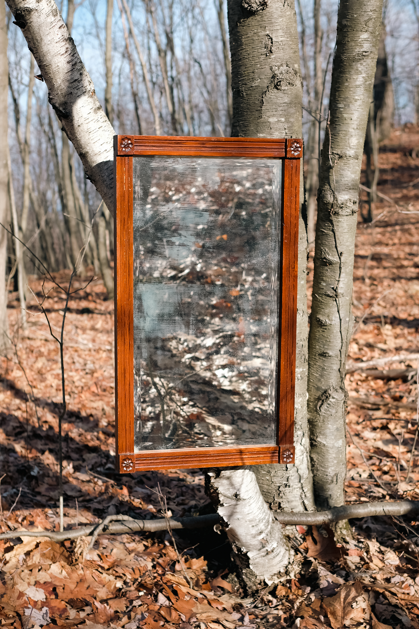Antique Hand-Carved Oak Frame Mirror